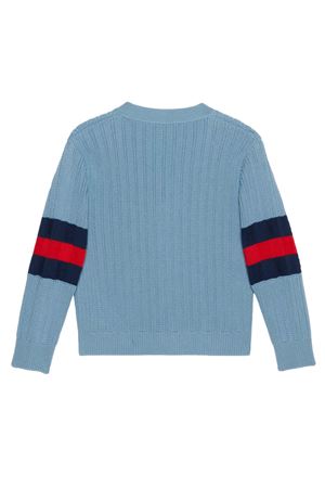 Cardigan azzurro in cotone a costine GUCCI KIDS | 764115XKDRX4711